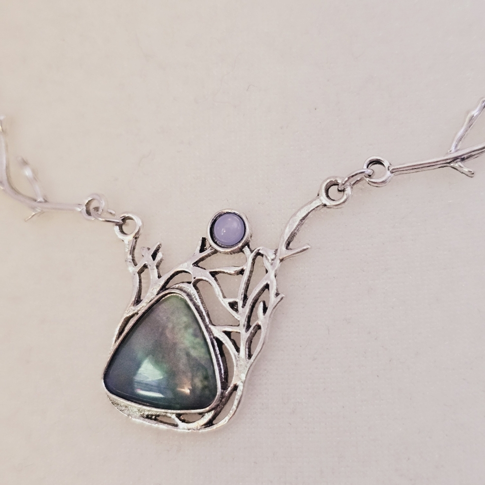 Silver Antler Opal Gem Necklace